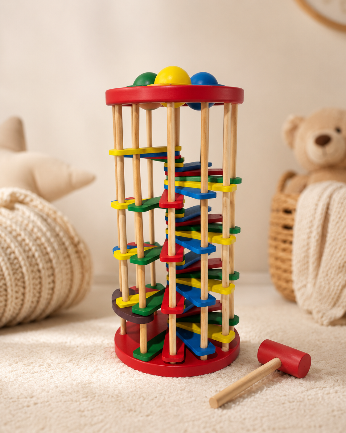 Torre con Bolitas Montessori de Madera